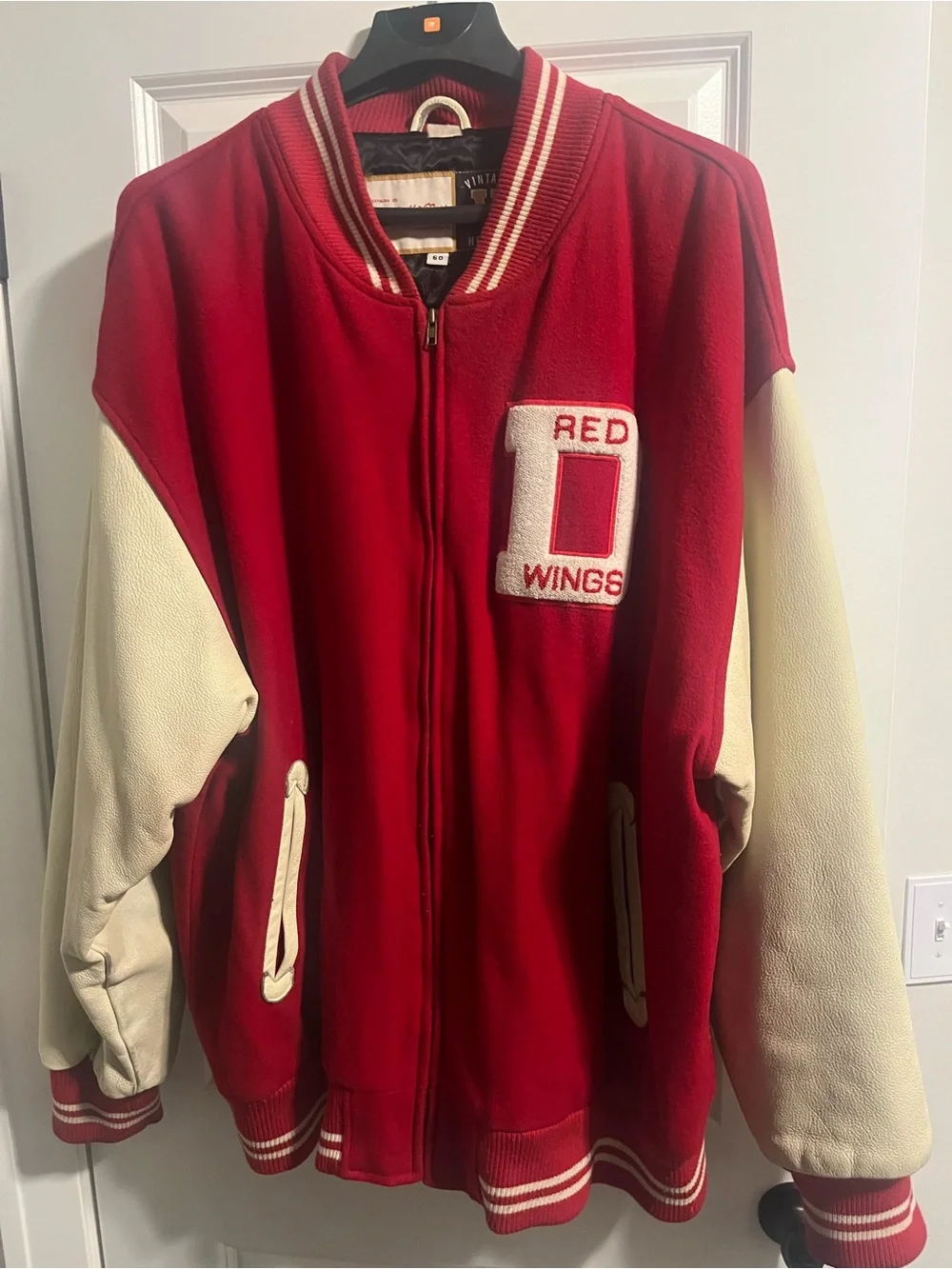 Mitchell & Ness Red and Cream Detroit Red Wings Varsity Jacket size 60(4XL)